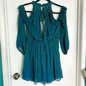 Free People Teal Cold Shoulder Long Sleeve Tunic Dress 0